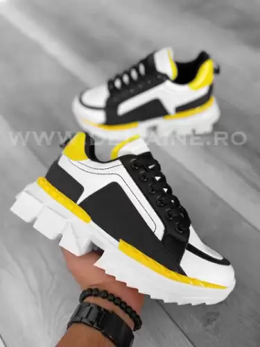 Adidasi barbati casual albi cu galben LM052 T2-3