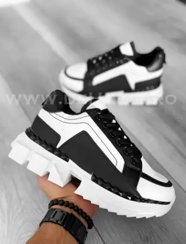 Adidasi barbati casual albi cu negru LM052 T2-3