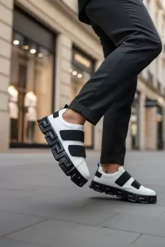 Adidasi barbati VSC Greca albi cu negru  cu arici 092  N13-3