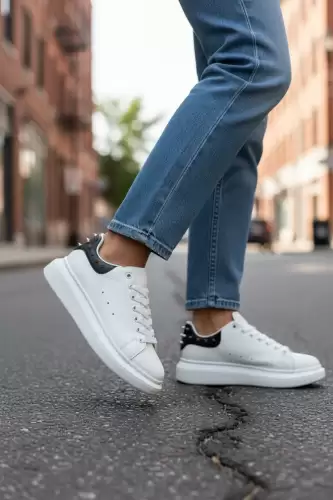 Adidasi dama albi cu negru casual 6626