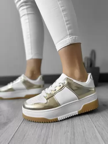 Adidasi dama casual albi cu auriu LA208  N13-2