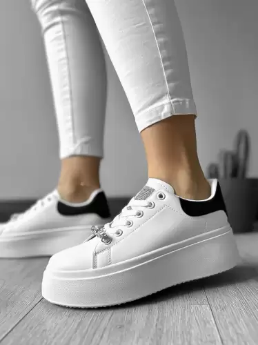 Adidasi dama casual albi cu calcai negru  LA220 N12-3