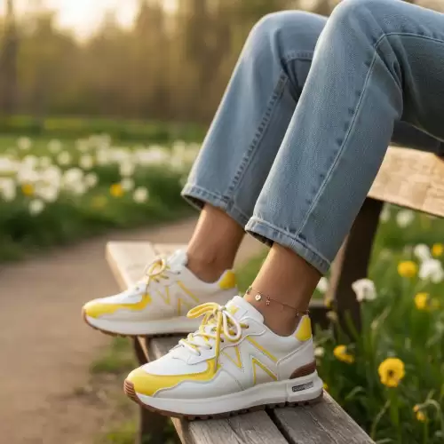 Adidasi dama casual albi cu galben  2532 N11-4