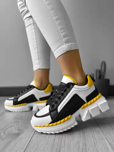 Adidasi dama casual albi cu galben LM052 T2-3