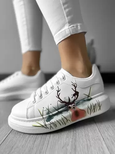 Adidasi dama casual albi cu imprimeu FCL8031  N11-1