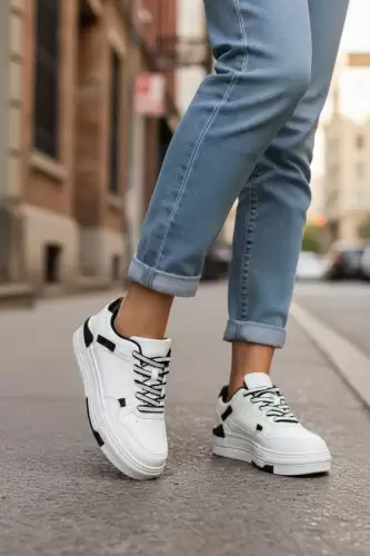 Adidasi dama casual albi cu negru  8002  T4-2