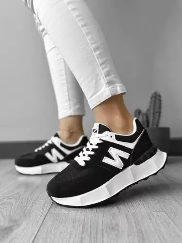 Adidasi dama casual albi cu negru A22