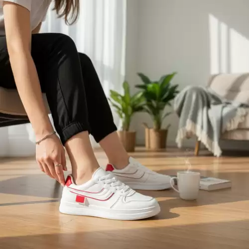 Adidasi dama casual albi cu rosu 7906 T6-2