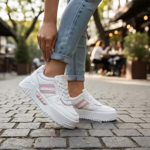 Adidasi dama casual albi cu roz 2301 N8-3