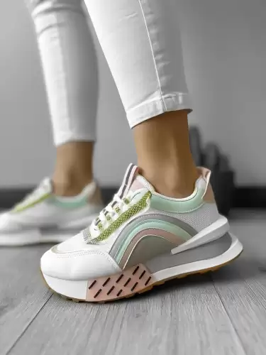 Adidasi dama casual albi cu roz CL2302 N11-3