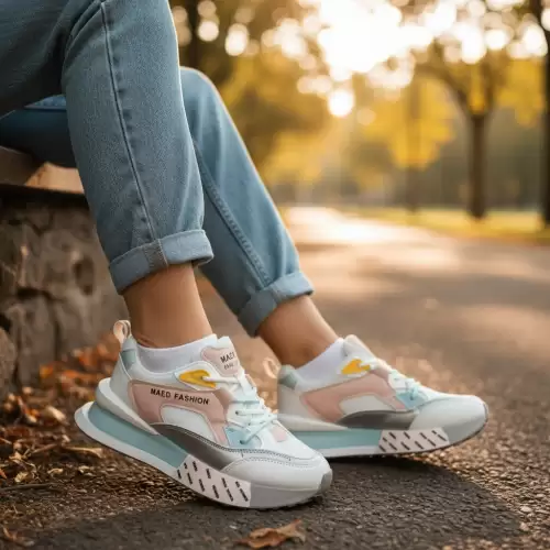 Adidasi dama casual albi cu roz CL2312 N11-1