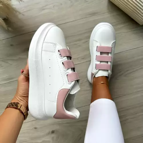 Adidasi dama casual albi cu roz  inchidere cu elastic  8901