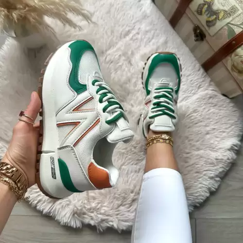 Adidasi dama casual albi cu verde 2532 N12-4