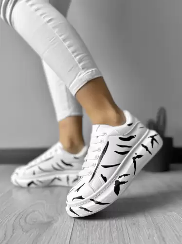 Adidasi dama casual cu talpa inalta  albi cu negru B977 N12-3