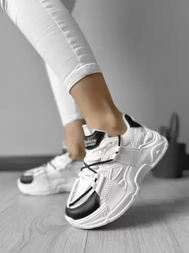 Adidasi dama casual cu talpa inalta  albi cu negru CL2401 T5-4