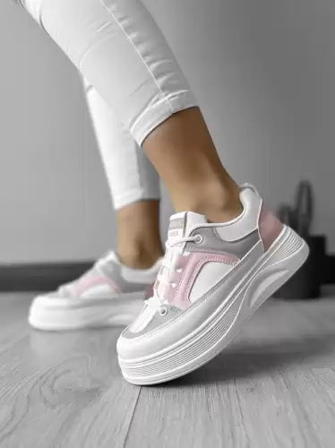 Adidasi dama casual cu talpa inalta  albi cu roz CL2309 N6-3
