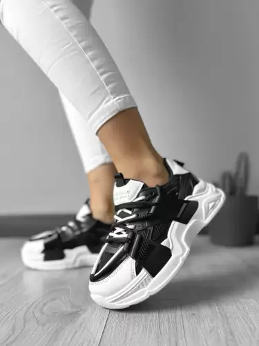 Adidasi dama casual cu talpa inalta  negri cu alb CL2401 T5-4