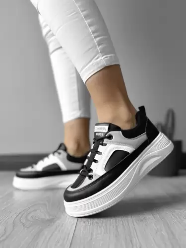 Adidasi dama casual cu talpa inalta negri cu gri CL2309 N6-3