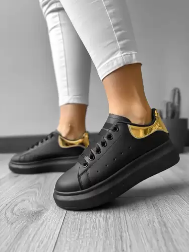 Adidasi dama casual negri cu auriu A2906