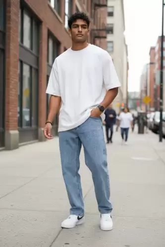 Blugi barbati baggy albastri 11082 H1-3