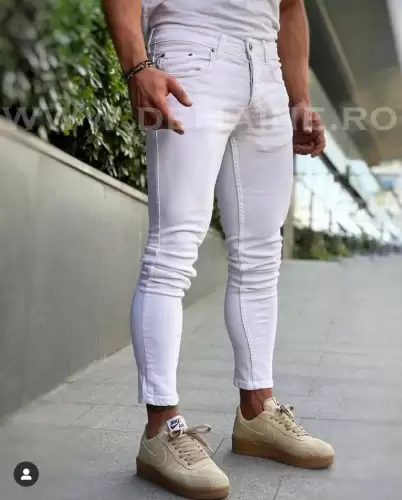 Blugi barbati conici albi  B3340