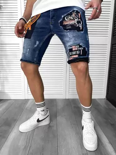 Blugi barbati scurti conici  cu stikere  4610 D4-2.1