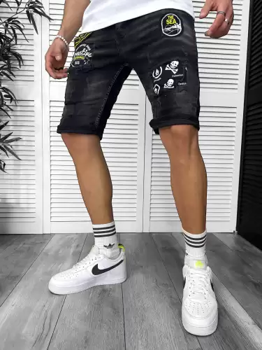 Blugi barbati scurti conici cu stikere 7034 H3-7