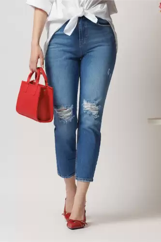 Blugi casual din denim albastri cu rupturi