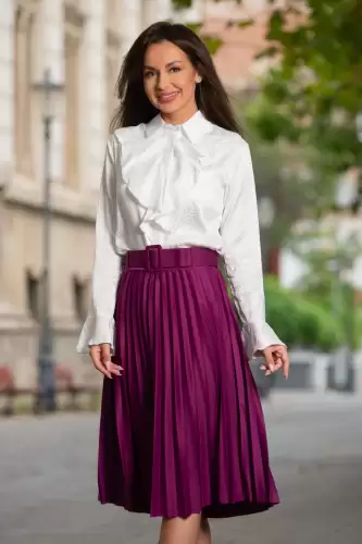 Bluza alba InPuff din jakard satinata cu jabou