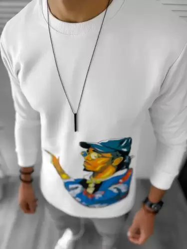 Bluza barbati alba slim fit cu imprimeu K214  i16-3.3