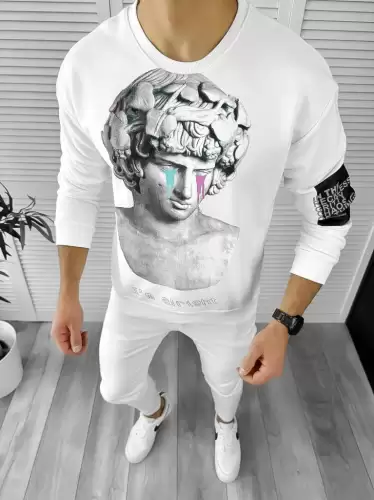 Bluza barbati alba slim fit K404 87-1