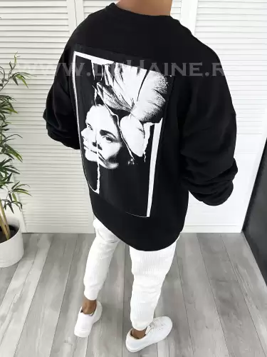 Bluza barbati neagra cu imprimeu pe spate K272 21-2