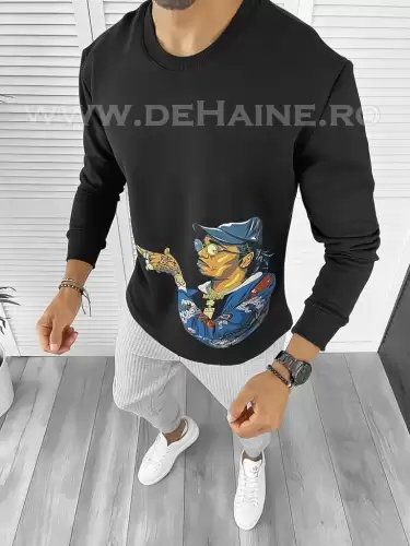 Bluza barbati neagra slim fit cu imprimeu K214 i10-4