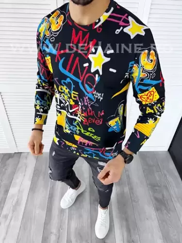 Bluza barbati neagra slim fit din silon B7660 D6-5.3