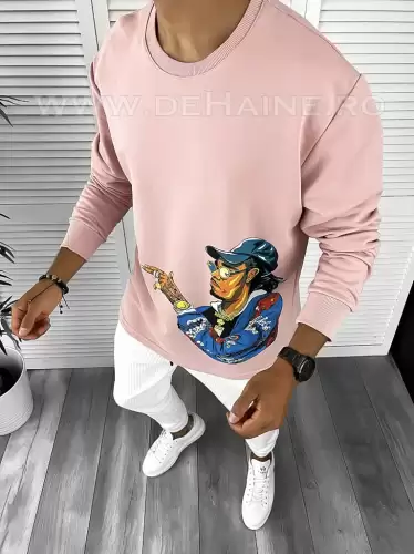 Bluza barbati roz slim fit cu imprimeu K214 O2-2.2