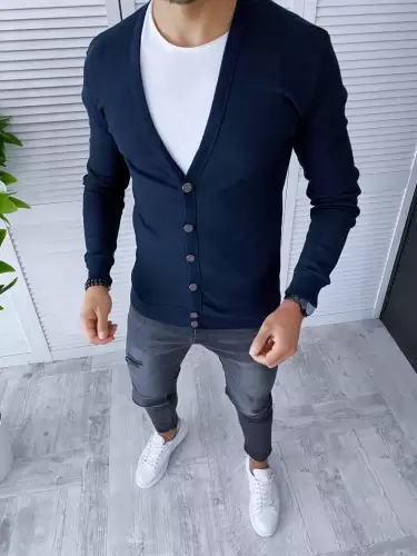 Bluza barbati slim fit bleumarin B7556  U1