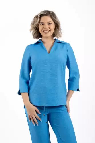 Bluza bleu cu croiala lejera din vascoza