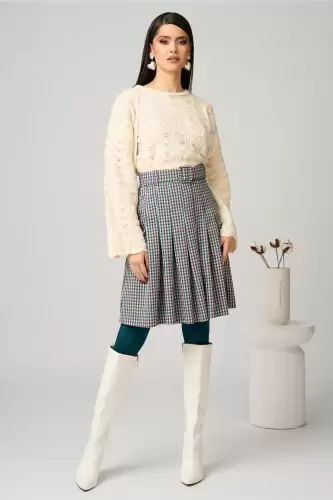 Bluza casual din tricot ivory cu decupaje