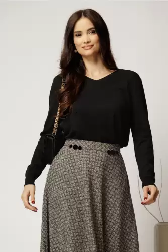 Bluza casual din tricot neagra cu decolteu in V