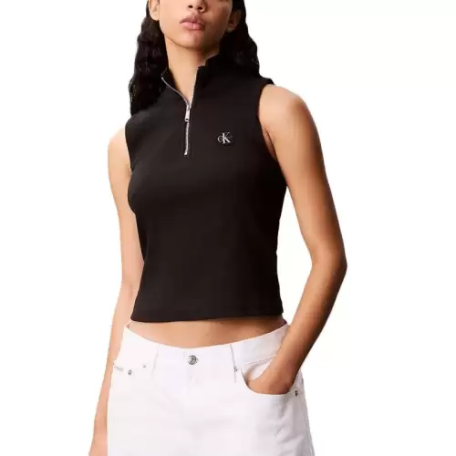 Bluza cu fermoar Calvin Klein A- WOVEN LABEL SL QZ TOP