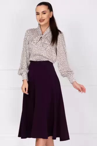 Bluza dama eleganta alba cu buline si guler tip esarfa