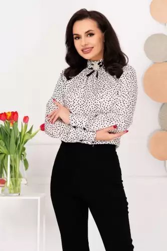 Bluza dama eleganta alba InPuff cu buline negre