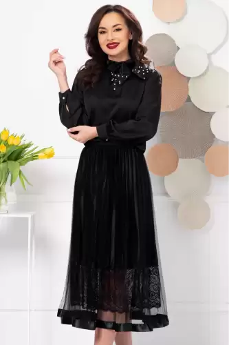 Bluza dama eleganta din voal negru cu guler din organza