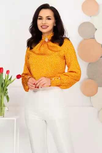 Bluza dama eleganta galbena InPuff cu buline albe