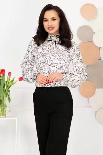 Bluza dama eleganta InPuff alba cu flori de nufar