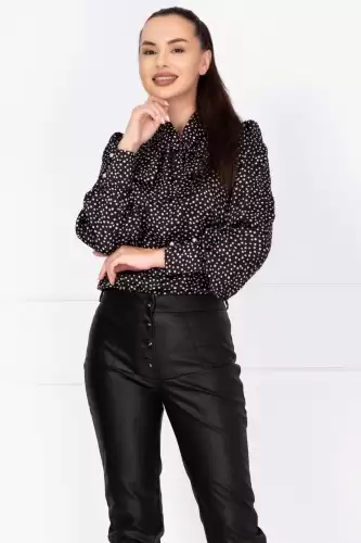 Bluza dama eleganta neagra cu buline si guler tip esarfa