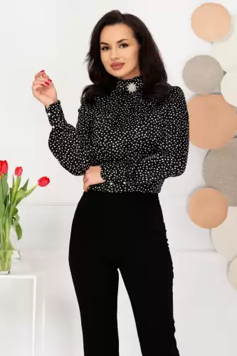 Bluza dama eleganta neagra InPuff cu buline albe