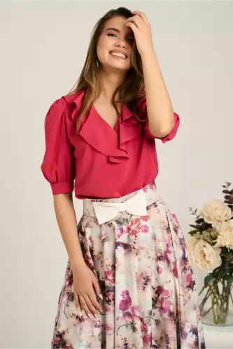Bluza DY Fashion fucsia din voal cu volanas