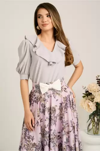 Bluza DY Fashion gri din voal cu volanas