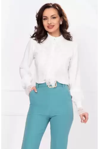 Bluza eleganta alba InPuff cu dantela delicata